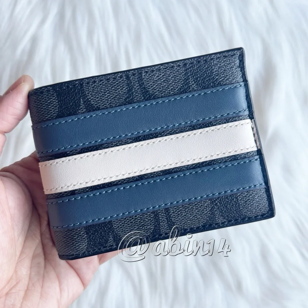 NWOT Coach Slim Signature and Leather Varsity Stripe Slim Billfold Wallet